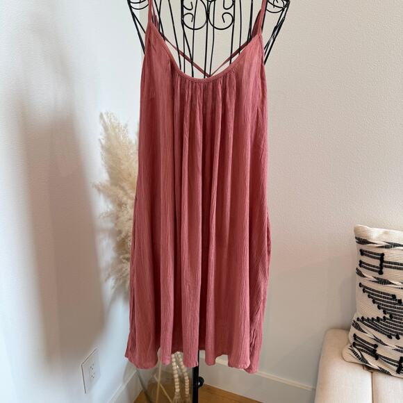 Elan Mauve Pink Strappy Mini Flowy Crinkle Cover Up Sundress – Size Medium NEW - Picture 4 of 12